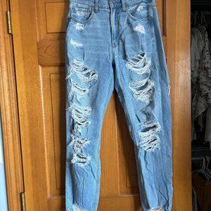 American Eagle Light Wash Ripped Mom Jeans